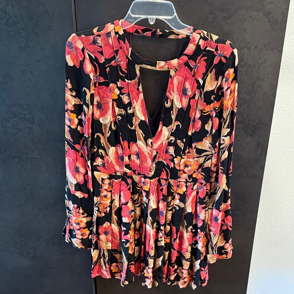 Free People Black and Red Floral Mini Dress